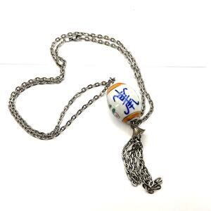 VTG Chinese-style Necklace Hand-painted Porcelain Egg Pendant Floral Calligraphy
